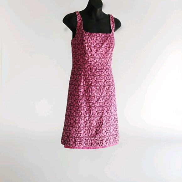 Vintage Lily Pulitzer Sleeveless Pink & Brown Embroidered Mini Dress Sz 8 Cotton - Picture 4 of 10